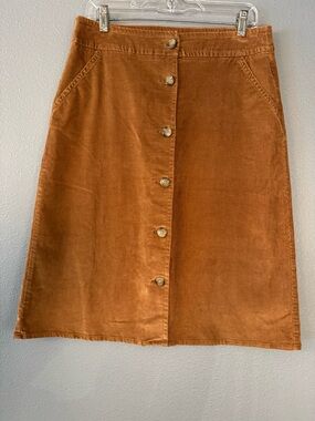 Lands' End Brown Corduroy Button-Front A-Line Skirt